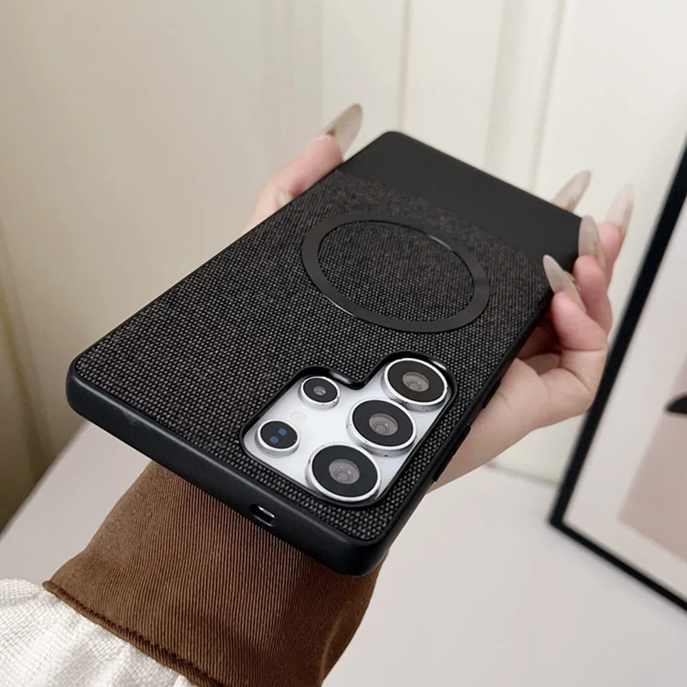 Luxury Patchwork Leather Magnetic Phone Case For Samsung Galaxy S25 Ultra s25 Plus For Magsafe Wireless Charging Hybrid PC Cover