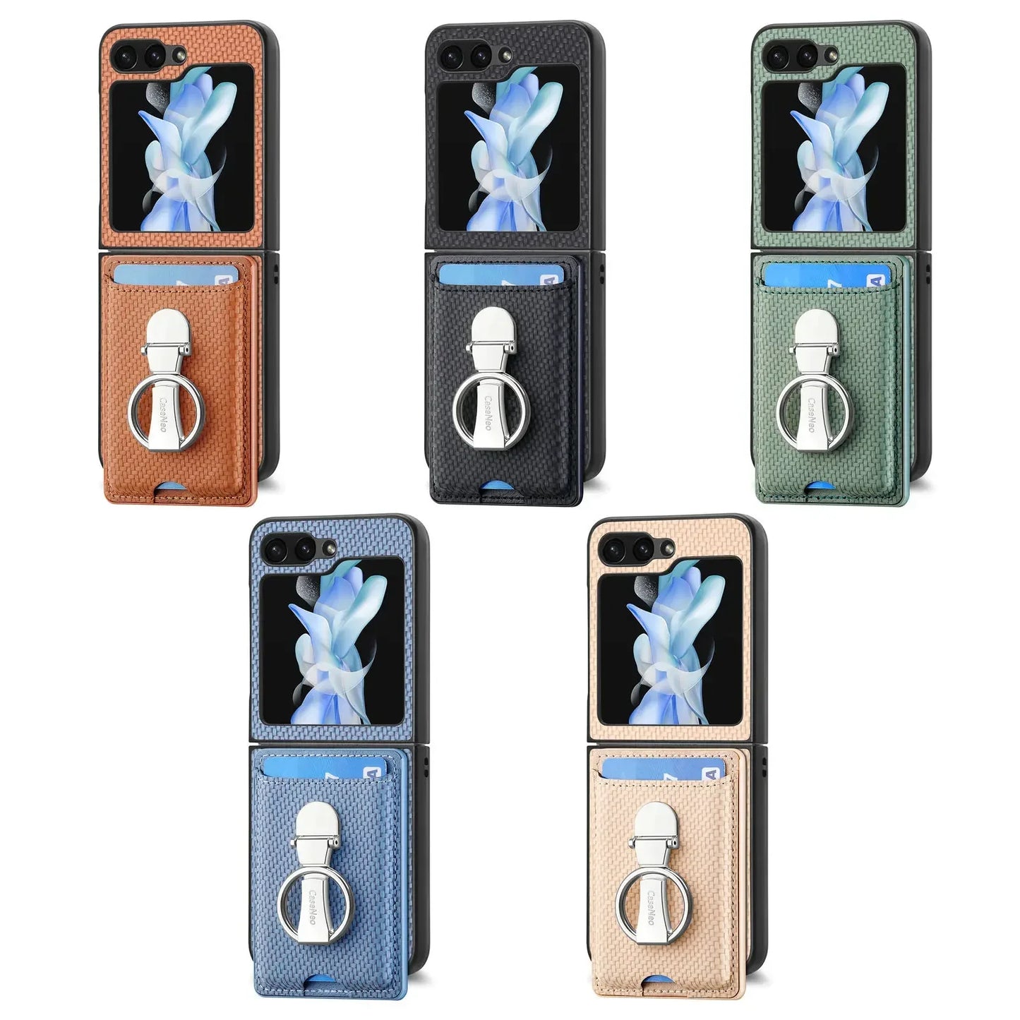 Ring Card Holder Wallet Flip Phone Case for Samsung Galaxy Z Flip 7 6 5 4 3 2 Flip7 Flip6 Flip5 Flip4 Flip2 5G PU Leather Cover