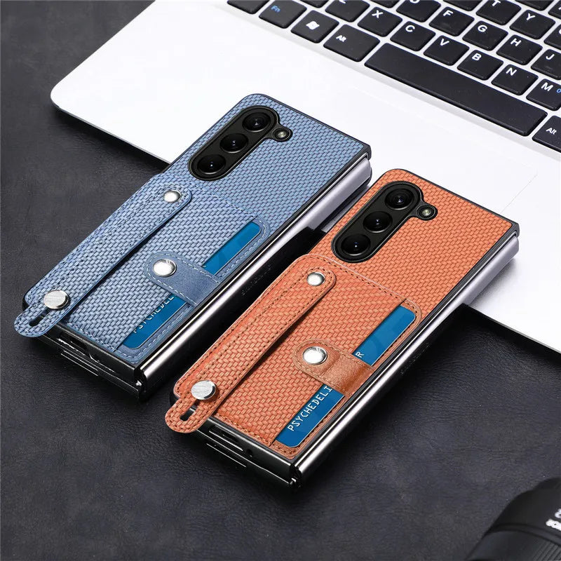 Luxury Case For Samsung Galaxy Z Fold 7 5G 2025 Leather Card Wristband Back Cover For Galaxy Z Fold 6 5 4 3 2 Fold7 Funda