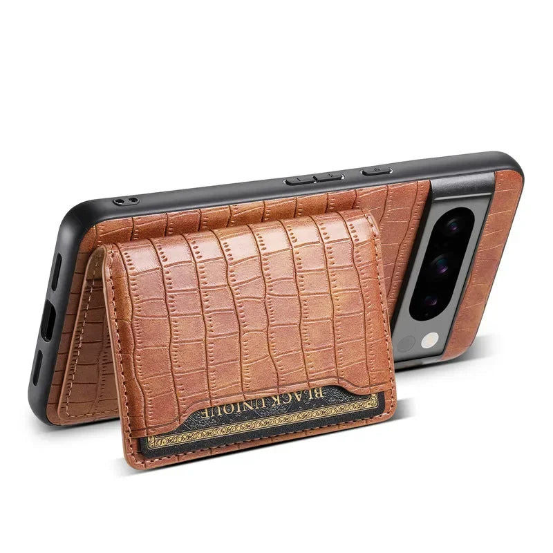 Multifunctional Crocodile Pattern Leather Phone Case Coque For Google Pixel 10 Pro 9 8 7 6 Pro 6A 7A 8A 9Pro Holder Shell Cover