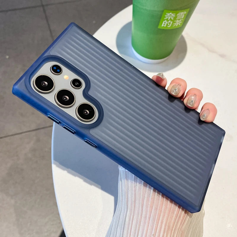 Corrugated Stripes Pattern Matte PC Case For Samsung Galaxy S25 S24 S23 S22 S21 Ultra Plus Translucent Shockproof Hard Cover