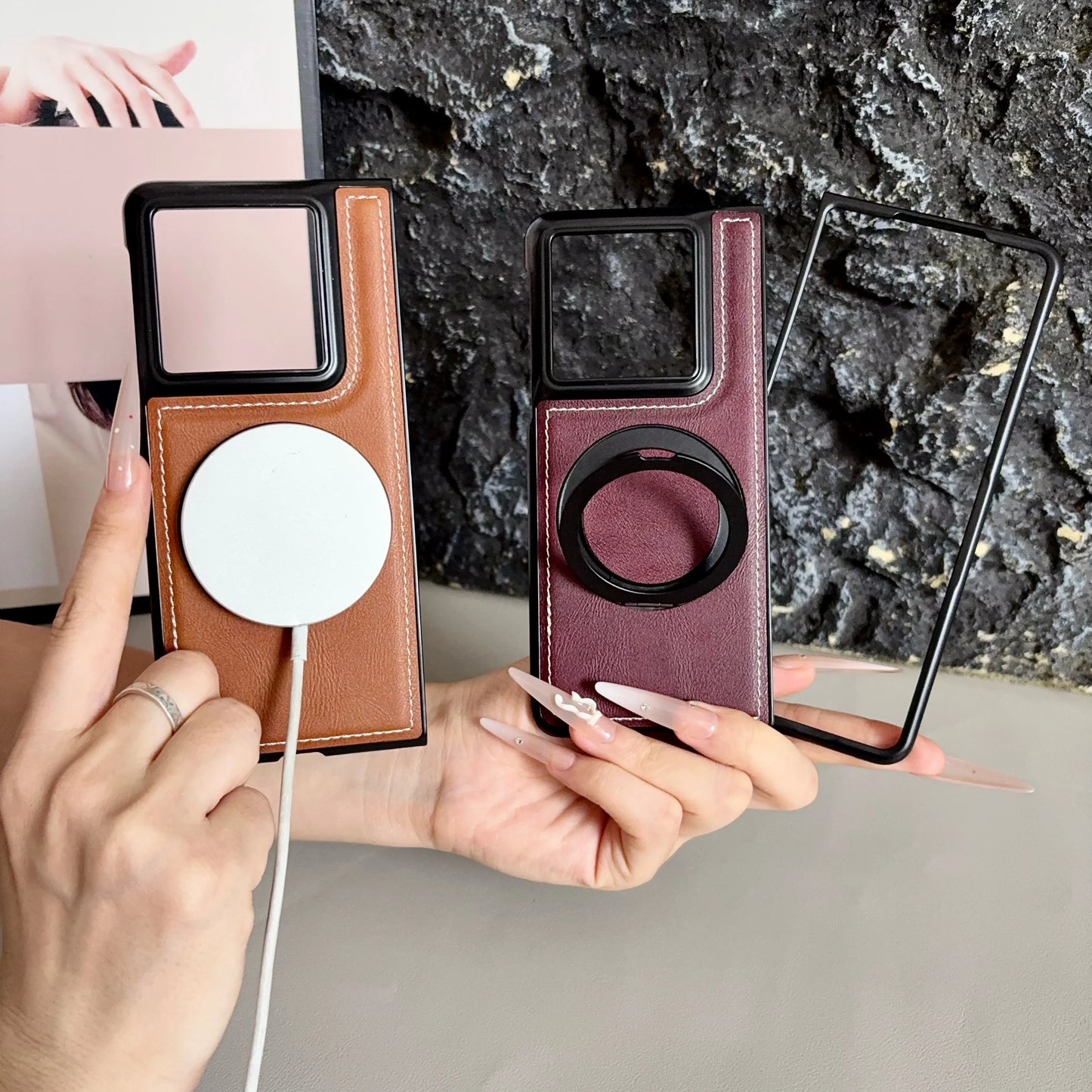 360° Rotating Ring Case For Magsafe Magnetic Wireless Charging Premium PU Leather Cover for MOTOROLA Moto Razr Fold 2026