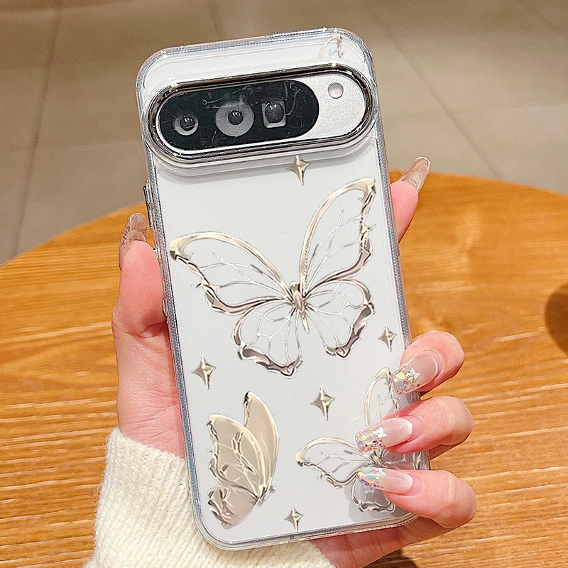 Retro Butterfly Pattern Clear Phone Case For Google Pixel 10 9 8 7 Pro Pixel 9 10 Pro XL 7A 8A 9A Shockproof Soft TPU Back Cover
