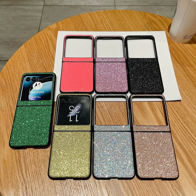 Luxury Bling Glitter Phone Case For Motorola Razr 50 40 Ultra Moto Razr40 Razr50Ultra 2023 Slim Hard Plastic PU Leather Cover