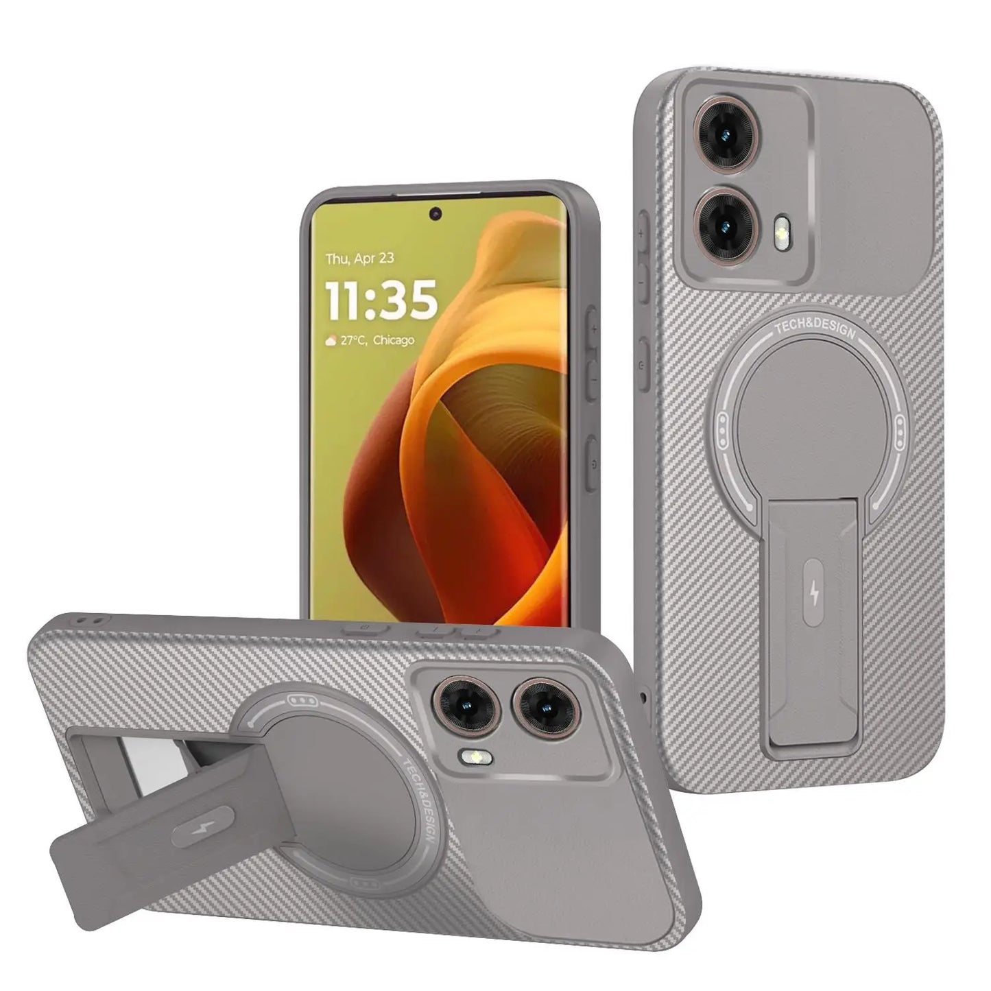 Luxury Magnetic Carbon Stand Case For Motorola Moto G35 G54 G55 G75 G84 5G Wireless Charing Phone Back Cover Shockproof 6 Colors