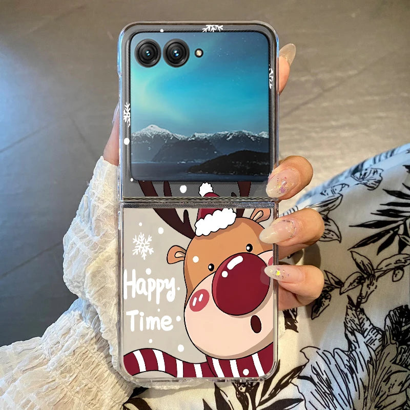 Christmas Phone Case For Motorola Razr 50 40 Ultra Razr 40 Ultra 50 40 Clear Hard PC Folding Shockproof Snowman Patterned Cover