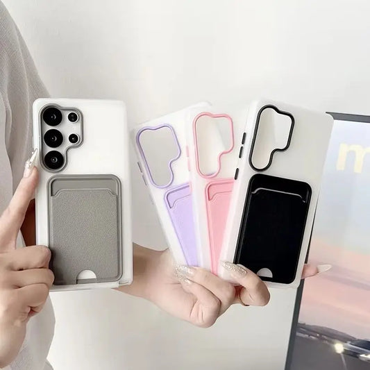Luxury Card Holder Bag Phone Case For Samsung Galaxy S25 Edge S24 S23 Ultra Plus S24 FE Shockproof Card Slot Wallet Matte Cover