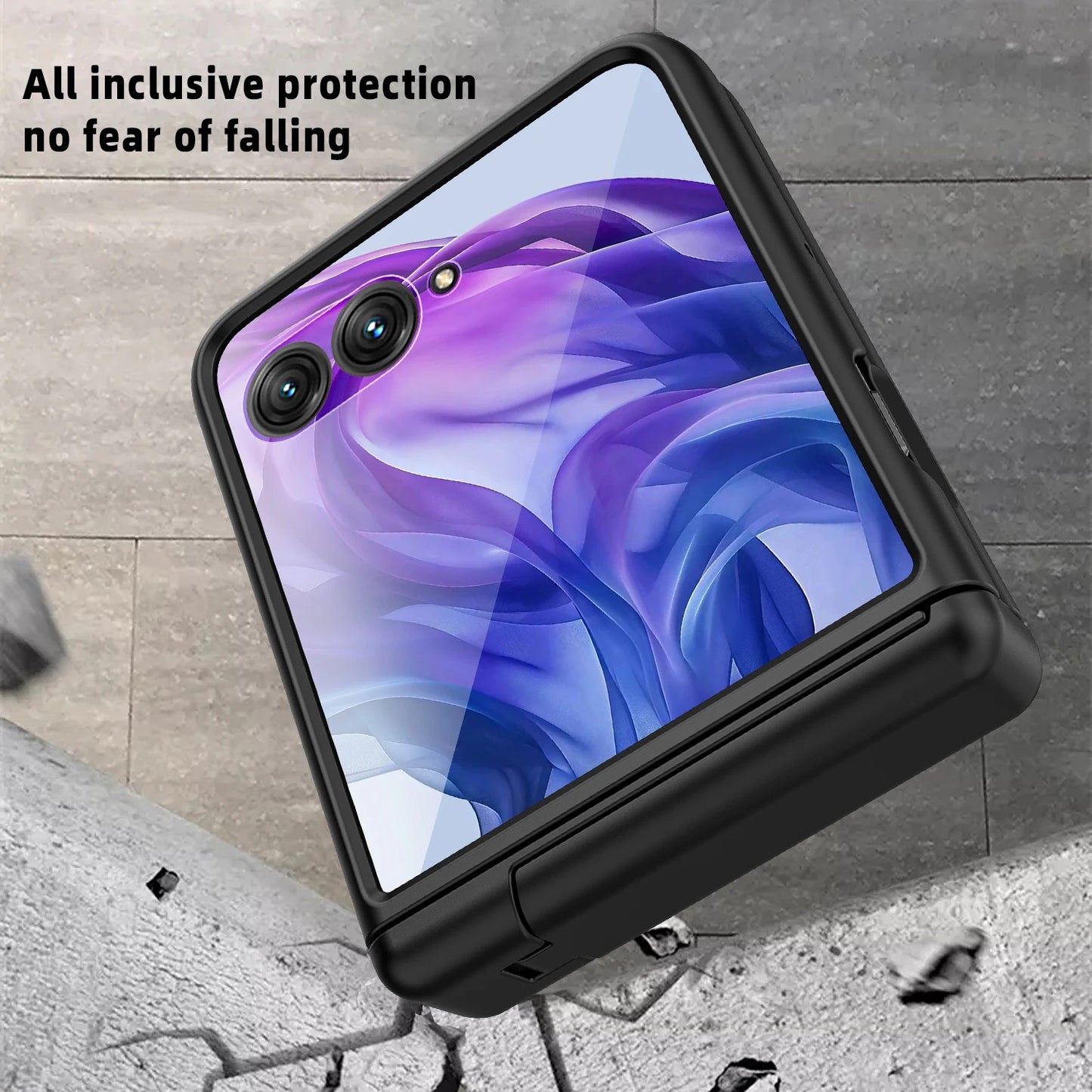 Water Cube Design Hinge Wrapped Hard Case With Hiden Stand And Glass Protector For Motorola Razr 60 50 60Ultra 2025 2024