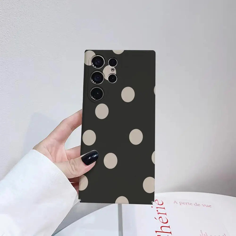 Full Screen Polka Dots Ins Korean Sweet Phone Case For Samsung S25 24 23 ULTRA Plus S22 Glossy HD Hard Cover Film Shell