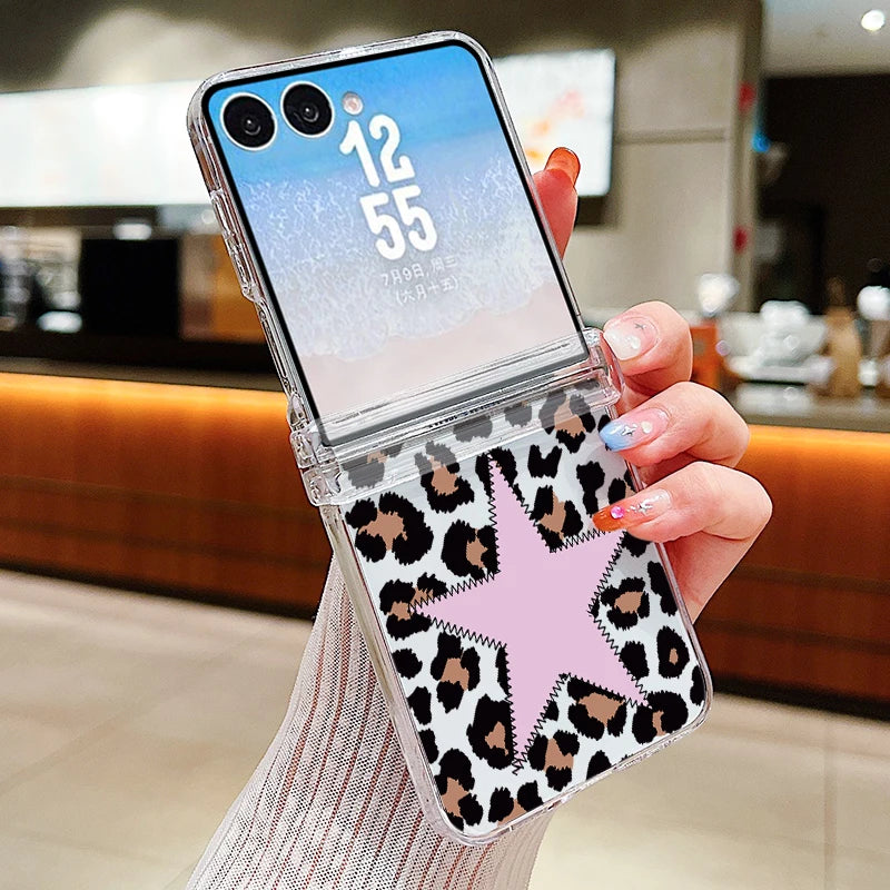 Leopard Lips Print Phone Case For Samsung Galaxy Z Flip 8 7 FE 6 5 4 3 5G Hard PC Folding Cover For Samsung Z Flip8 Flip7 Flip6