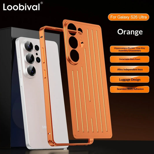 Aluminum Alloy Frame 3D Striped Cover Plate 2in1 Phone Case for Samsung Galaxy S26 Ultra S26 Shockproof Corrugated Luggage Cover