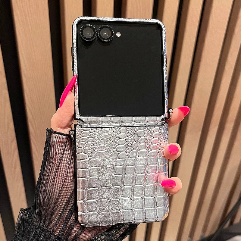 Luxury Crocodile Leather Case for Samsung Galaxy Z Flip 8 7 6 5 4 3 5G ZFlip7 FE ZFlip8 Alligator Pattern Shockproof Cover Funda