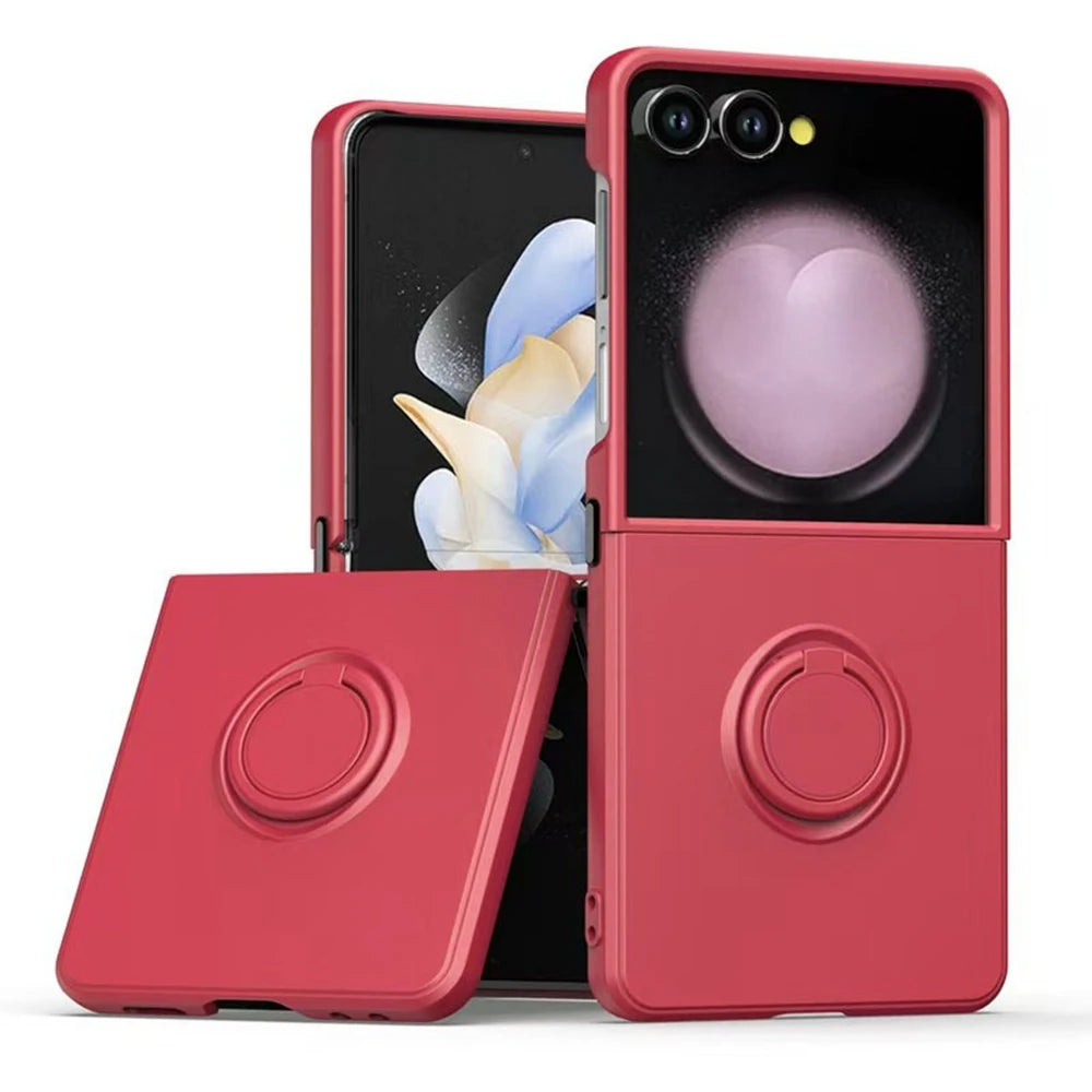Luxury Liquid Silicone Stand Ring Holder Phone Cases for Samsung Galaxy Z Flip 7 6 5 4 3 7 FE Cute Soft Shockproof Case Cover