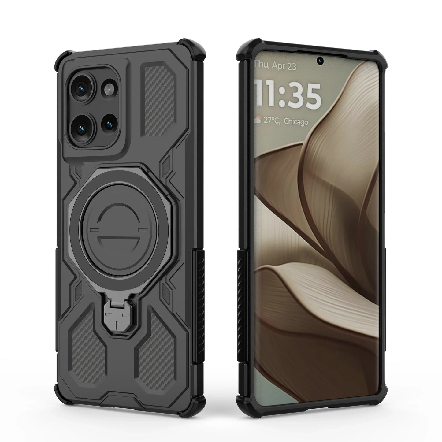 Magnetic Phone Case with Ring Stand Stand for Wireless Charging Motorola Moto Edge 50 Pro 60 Fusion 5G Hard Carbon Case