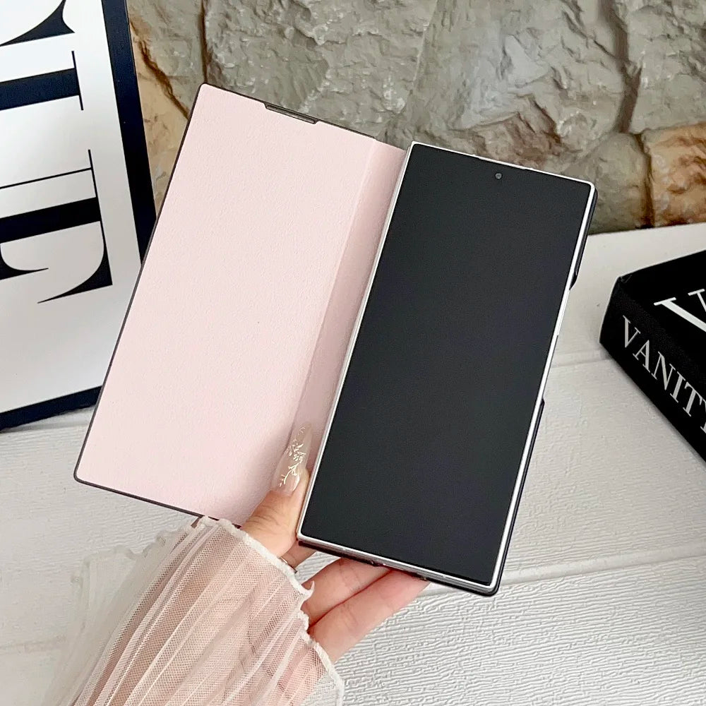 Luxury Business PU Leather Phone Case For Samsung Galaxy Z Fold7 Fold6 Fold5 Solid Color Shockproof Protection Shell