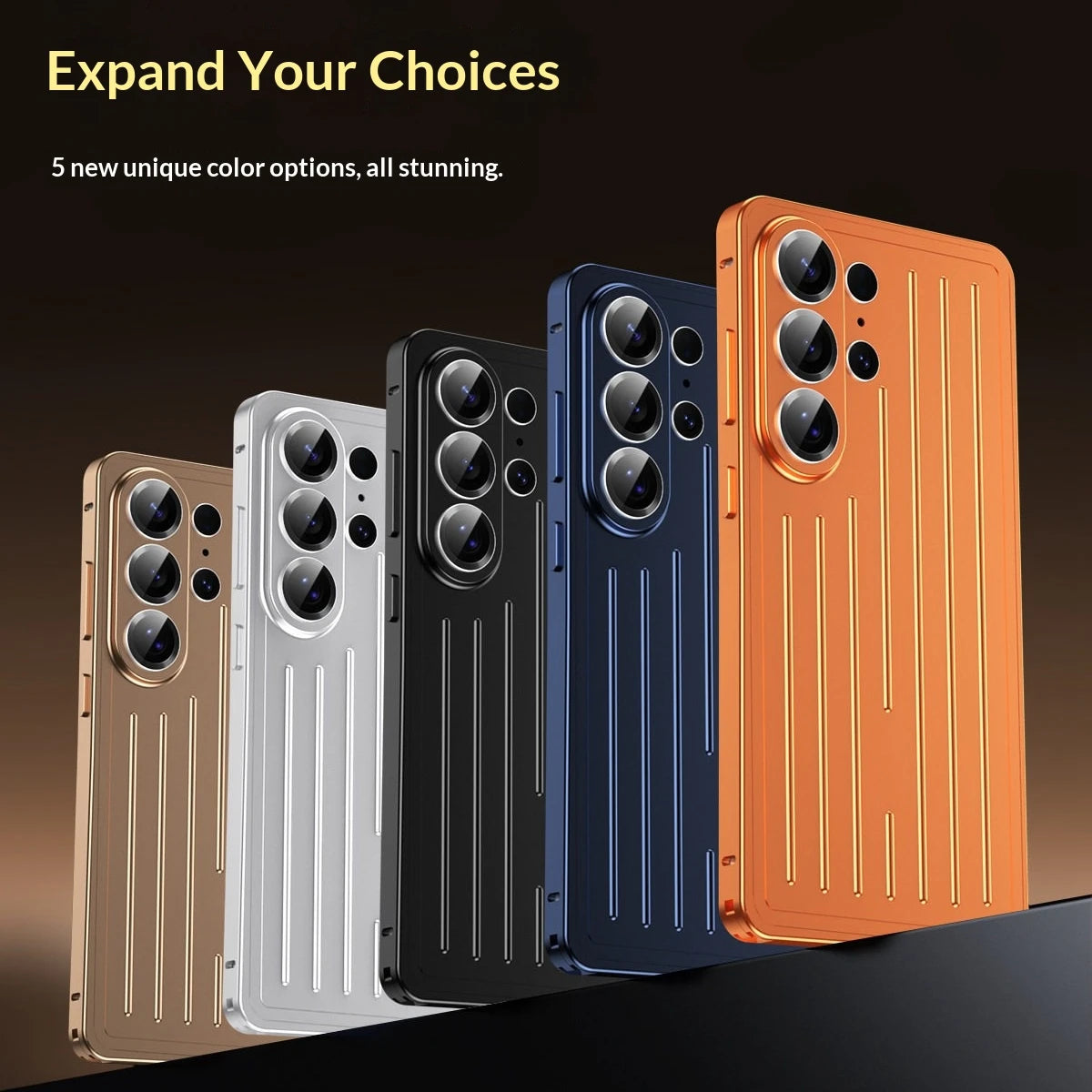 Aluminum Alloy Frame 3D Striped Cover Plate 2in1 Phone Case for Samsung Galaxy S26 Ultra S26 Shockproof Corrugated Luggage Cover