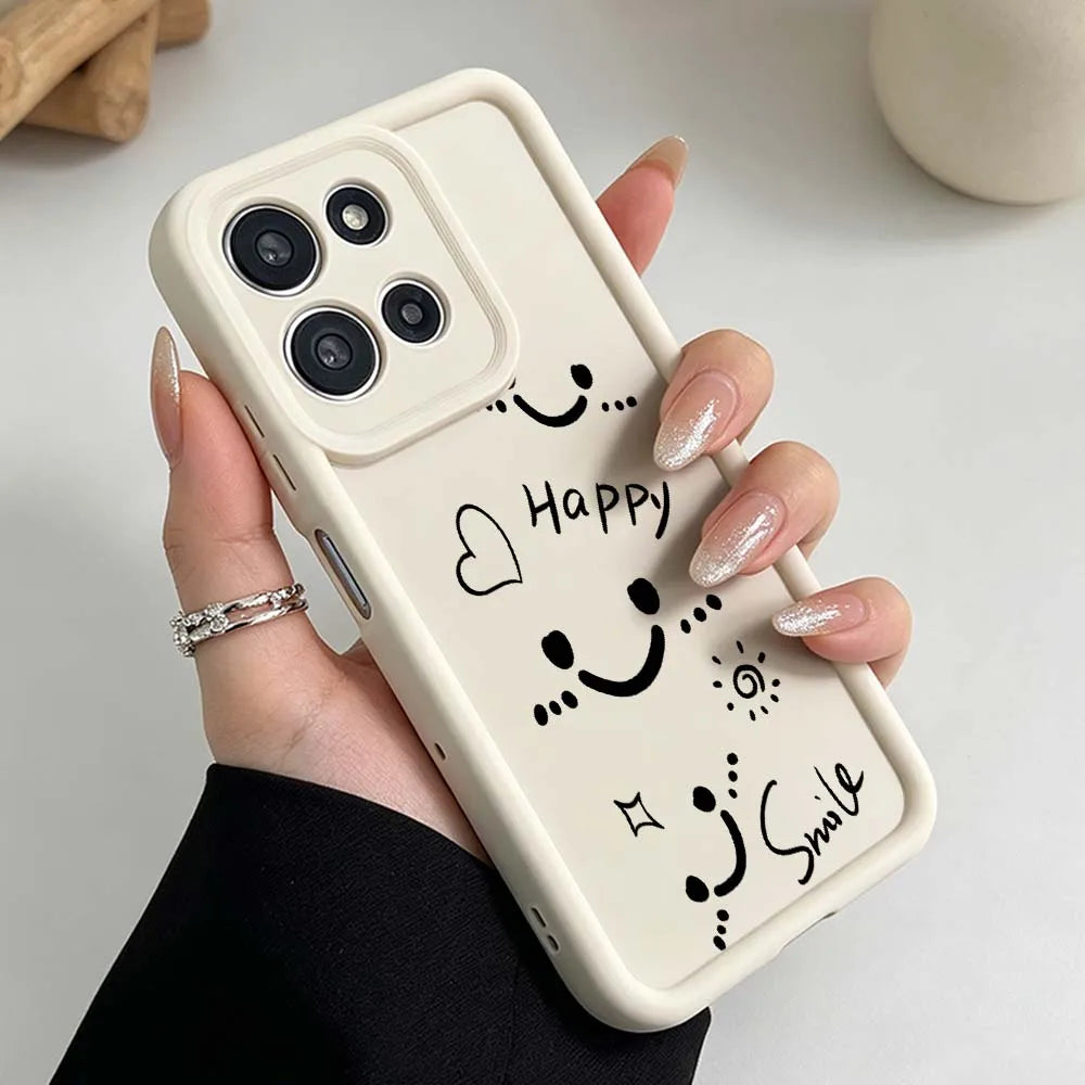 Funny Black Smiley Face Cover For Motorola Moto G86 G85 G75 G56 G35 G24 G06 Edge 70 60 50 Fusion Eye Ladder Phone Case