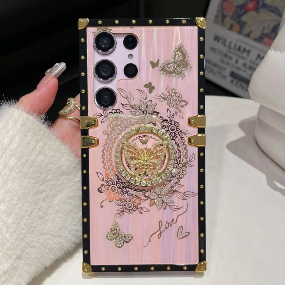 Butterfly Stand Phone Case For Samsung Galaxy S23 S24 FE S22 S21 S25 Ultra Plus A56 A36 A26 A16 A06 A52 S A34 A23 A15 A14 5G A24