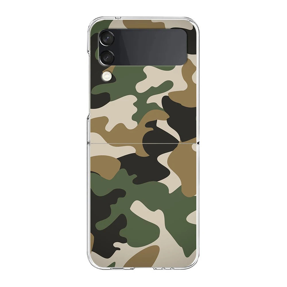 Camouflage Camo Military Phone Cover For Samsung Galaxy Z Flip 7 6 5 4 Case Transparent For Samsung Z Flip 3 Hard PC Foldable