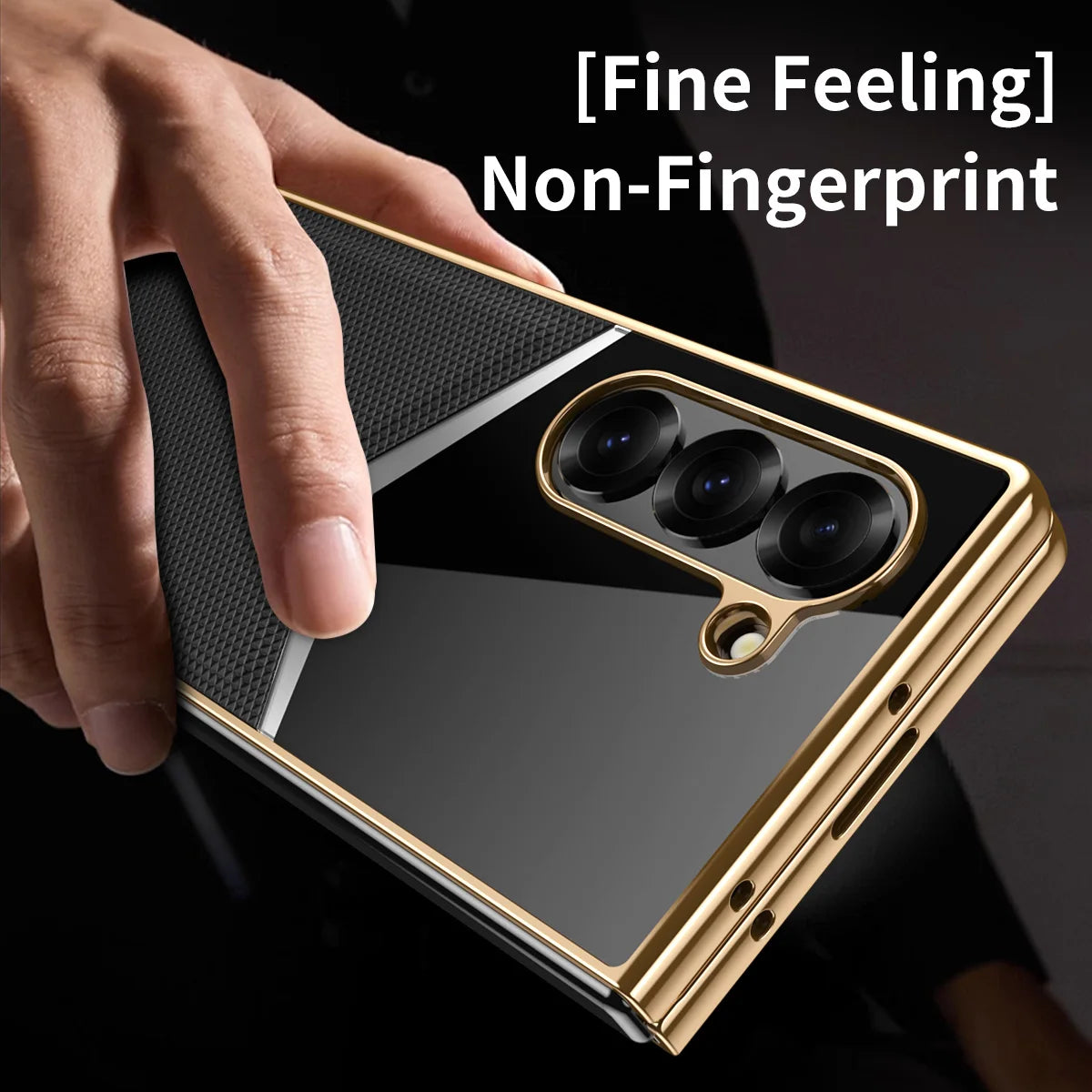 For Samsung Galaxy Z Fold 7 6 5 4 3 Electroplated PC Color Blocked Leather Tempered Film Shockproof Folding Phone Case