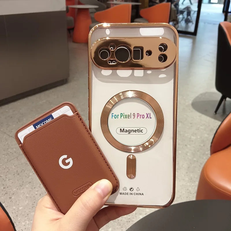 For Google Pixel 7A 8A 9A 9 10 Pro XL Case Magnetic Leather Wallet Case Transparent For Magsafe Wireless Charging Back Cover