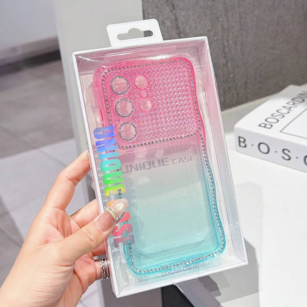 Wavy Edge Gradient Phone Case For Samsung Galaxy S26 S25 S24 Ultra Plus Soft TPU Thickened Shockproof Lens Protective Cover﻿﻿﻿﻿﻿