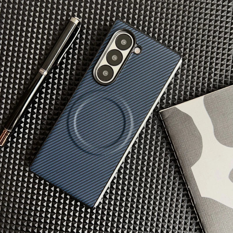 For Magsafe Magnetic Wireless Charging Luxury Solid Color Carbon Fiber Phone Case For Samsung Galaxy Z Fold 7 6 5 4 Bumper Cover