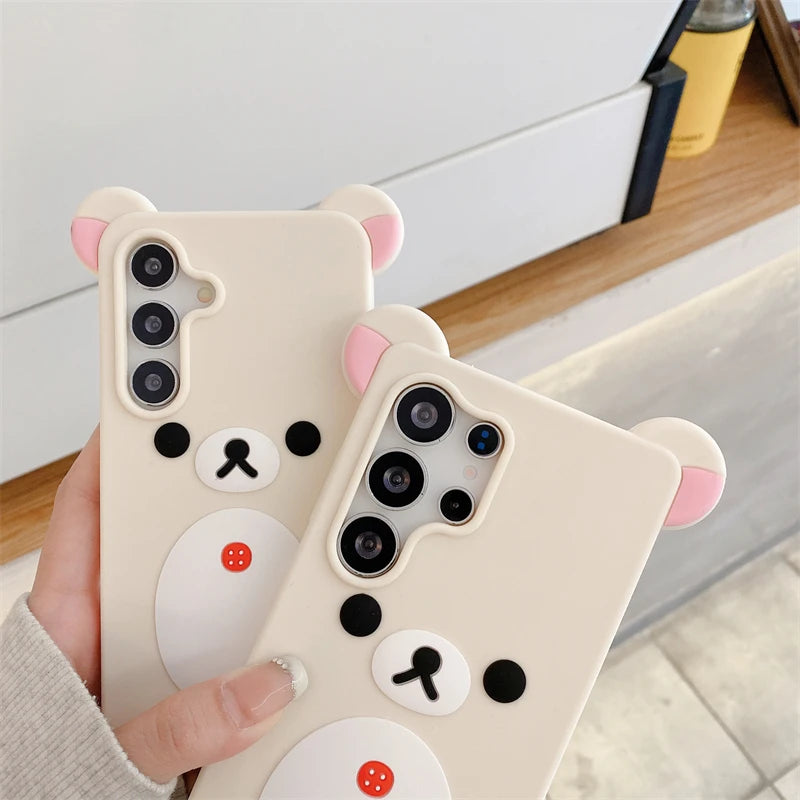 Cartoon Cute 3D Pink Ears Big Mouth Bear Silicone Soft Case for Samsung Galaxy S25 Ultra S24 Plus S25Ultra S25+ S 25 Back Cover