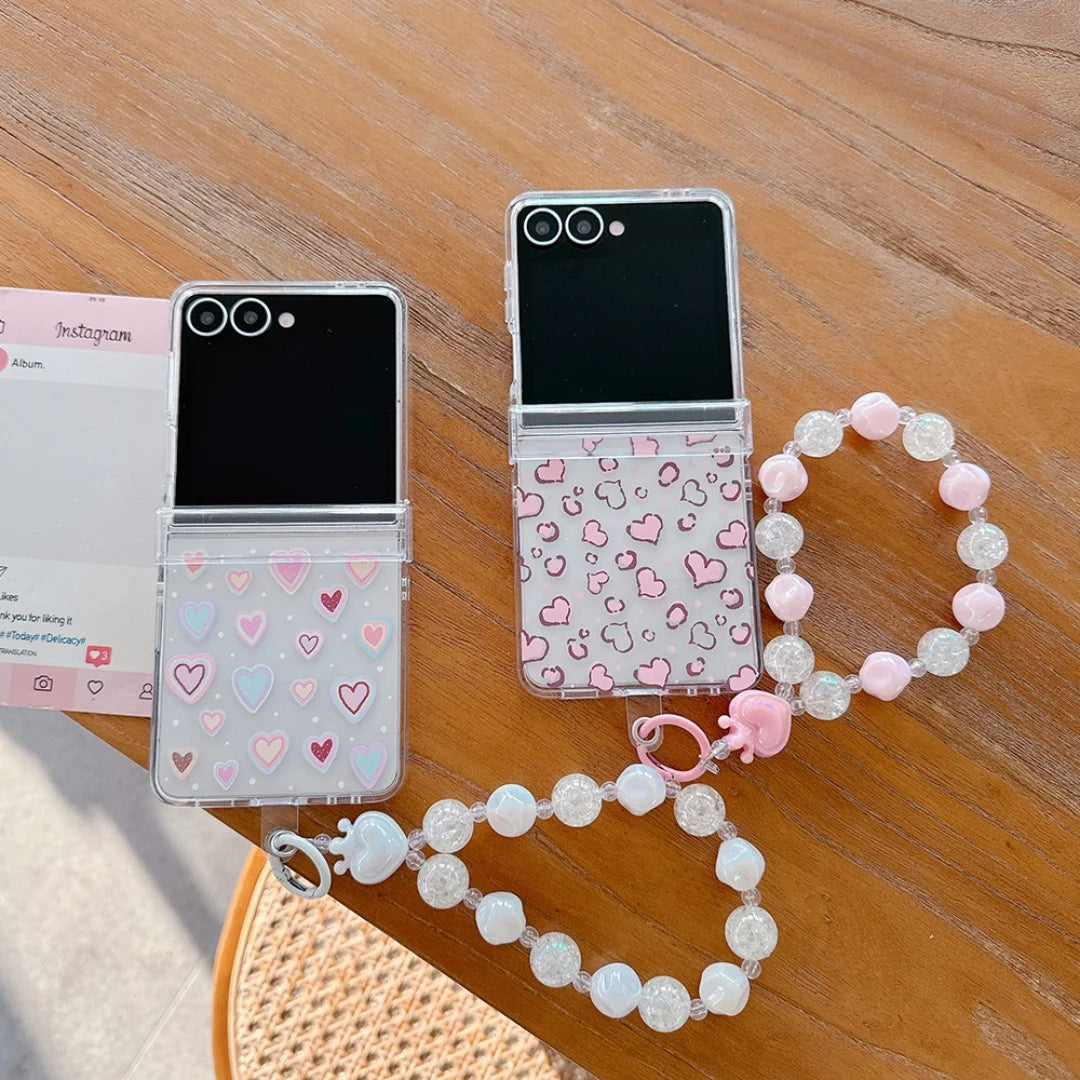 Transparent Love Heart Pink Phone Case For Samsung Galaxy Z Flip7 FE Flip 7 6 5 5G Flip5 Flip6 Shockproof Bumper Hard PC Cover