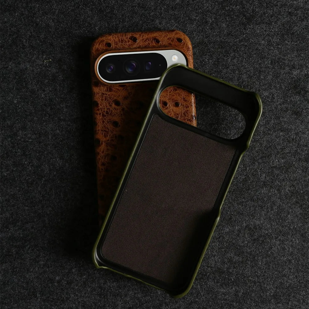 Ostrich Genuine Leather Case for Google Pixel 9 Pro 8Pro 7A 6Pro 6A 5A 9ProXL Luxury Cowhide Back Cover Coque Protective Shell