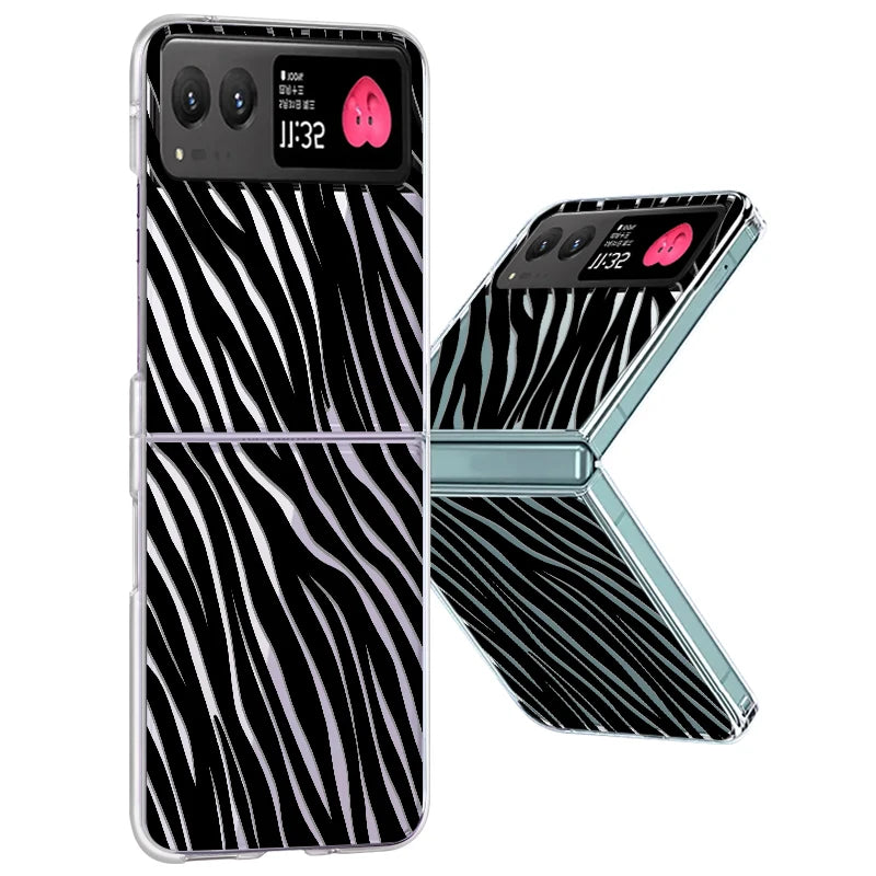 Stripe Pattern Clear Hard Phone Case For Motorola Razr 40 50 Ultra Fall Protection Folding Cover For Moto 40Ultra Razr40 Razr50