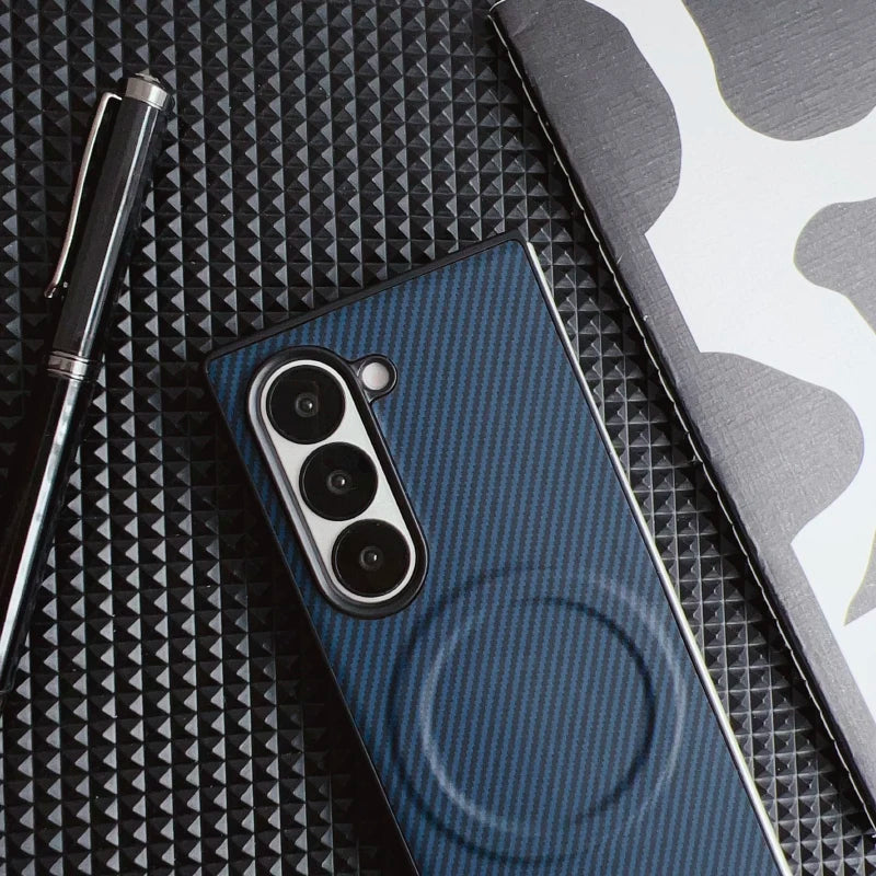 For Magsafe Magnetic Wireless Charging Luxury Solid Color Carbon Fiber Phone Case For Samsung Galaxy Z Fold 7 6 5 4 Bumper Cover