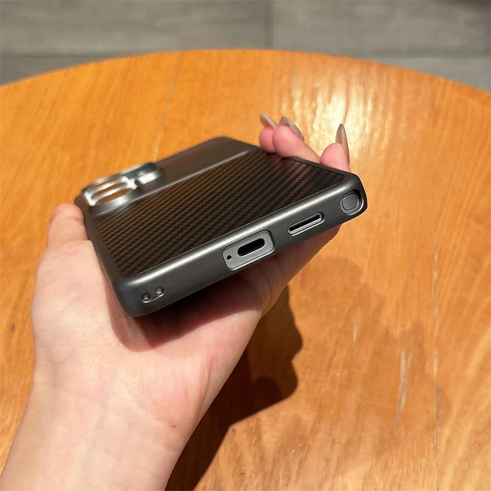 Carbon Fiber Wave Twill Pattern Phone Case for Samsung S26 S23 Ultra S25 Plus S24 FE Kevlar Metal Large Window Matte Black Cover