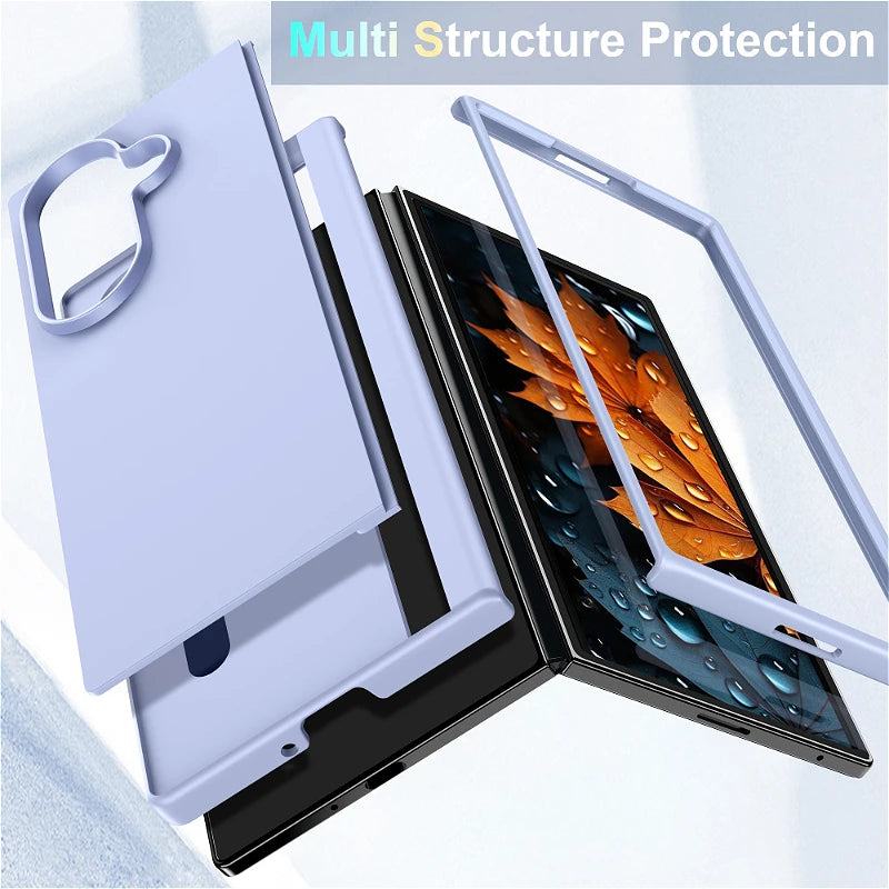 Skin Feel Invisible Bracket Case For Samsung Galaxy Z Fold 7 6 5 4 3 ZFold7 5G Protection Plain 2-piece Set Shockproof Cover