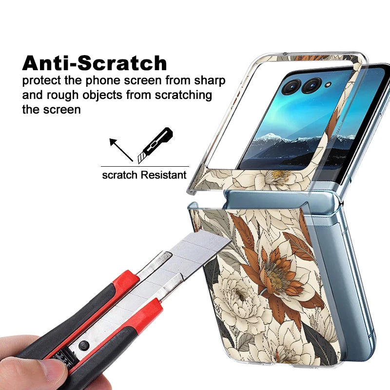 Colorful Flowers Patterned Phone Case For Motorola Razr 60 Ultra Razr 50 40 Ultra 50 40 Clear Shockproof Hard PC Folding Cover
