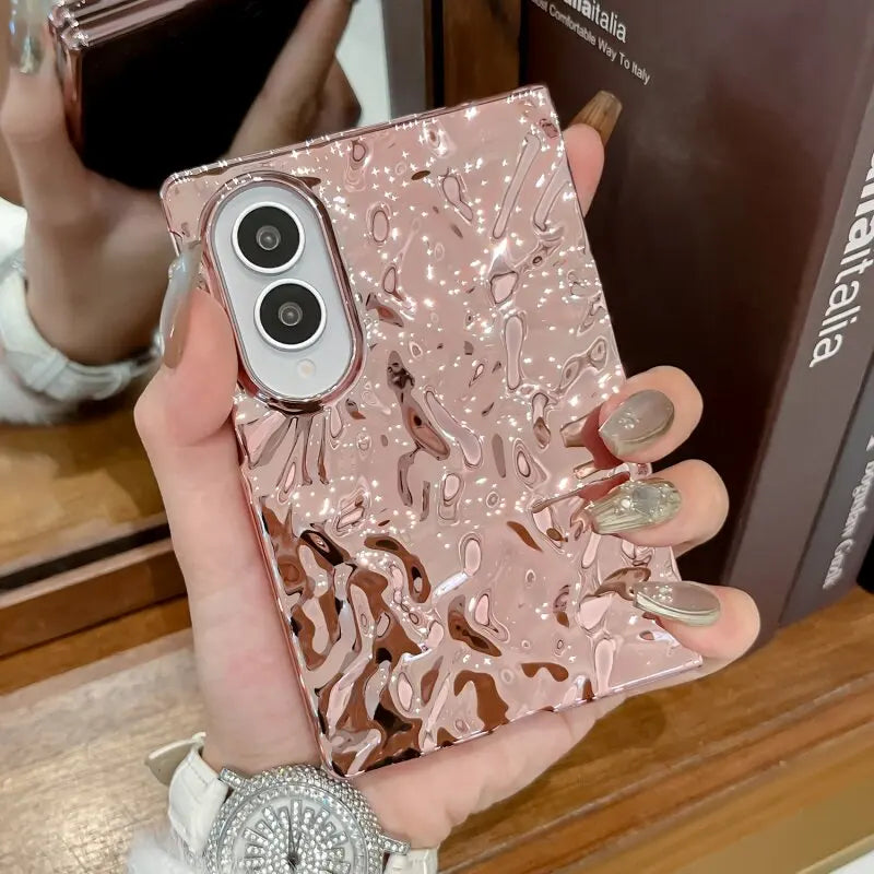 Unique Water Ripple Wrinkles Plating Case For Samsung Z Fold 8 Ultra Fold8 Wide Galaxy Z Fold 7 6 5 4 Slim Mat Shockproor Cover