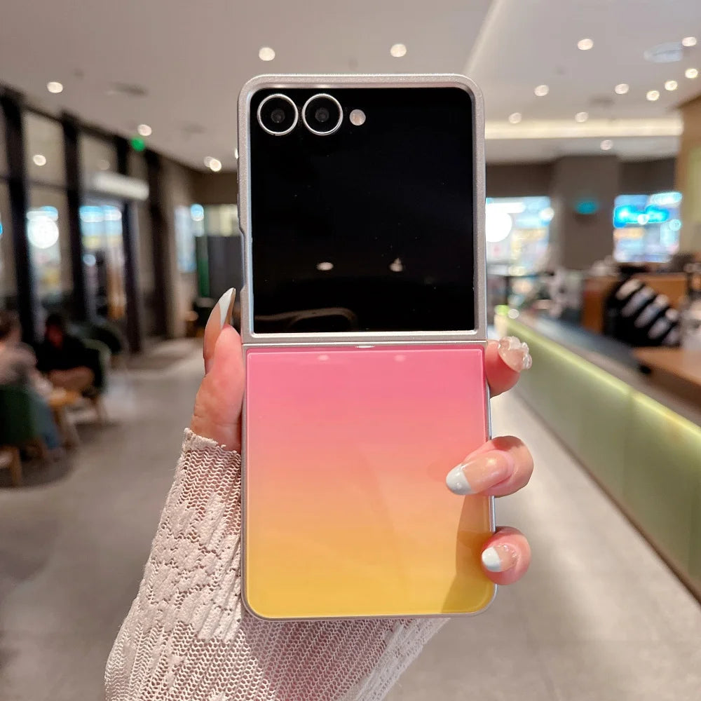 Luxury Gradient Color Contrast Glass Case for Samsung Galaxy Z Flip 8 7 6 5 ZFlip flip8 Colorful Ultra Slim Shockproof Cover