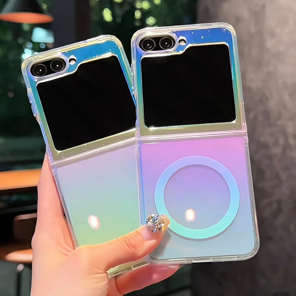Z Flip 7 Case Laser for Magsafe Transparent Folding Cases for Samsung Galaxy Z Flip 7 6 5 4 3 Flip7fe Flip7 Dazzling PC Funda
