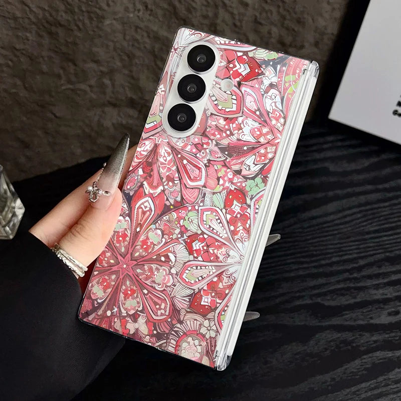 Clear Magnetic Auto Adsorption Phone Case For Samsung Galaxy Z Fold 7 6 Fold7 Fold6 Fold5 5G Vintage Moon Print Hard PC Cover