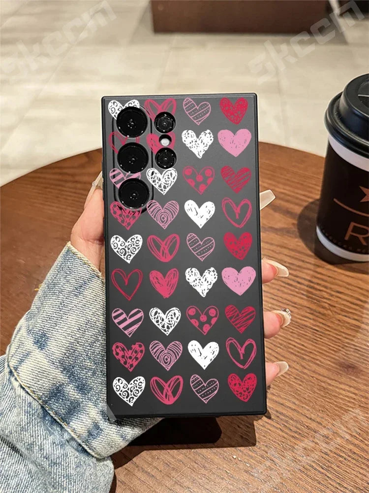 Colorful Love Heart Happy Phone Case For Samsung Galaxy S24 Ultra S25 S23 S22 Plus S20 FE A54 A55 A15 A35 A51 A71 A72 A73 Cover