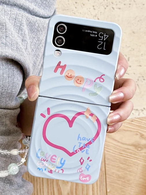 Korean Cute Star Magnetic Stand Holder Phone Case For Samsung Galaxy Z Flip 7 6 5 4 3 Flip5 Flip6 Flip7 Cover Cases with Chain
