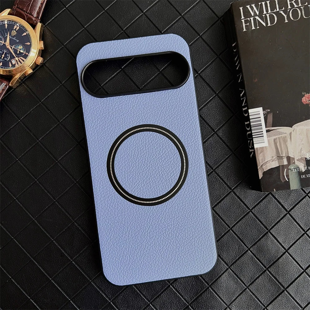 Luxury Lychee Pattern Leather PC Magnetic Phone Case For Google Pixel 9 XL 8 Pro 8A 7 7A 6 6A 5A Shockproof Protector Back Cover