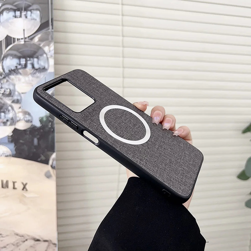 Magsafe Magnetic Plain Leather Case For Moto G 2024 G Power 2025 Motorola G Stylus 2024 G Play Cloth Wireless Charging Cover