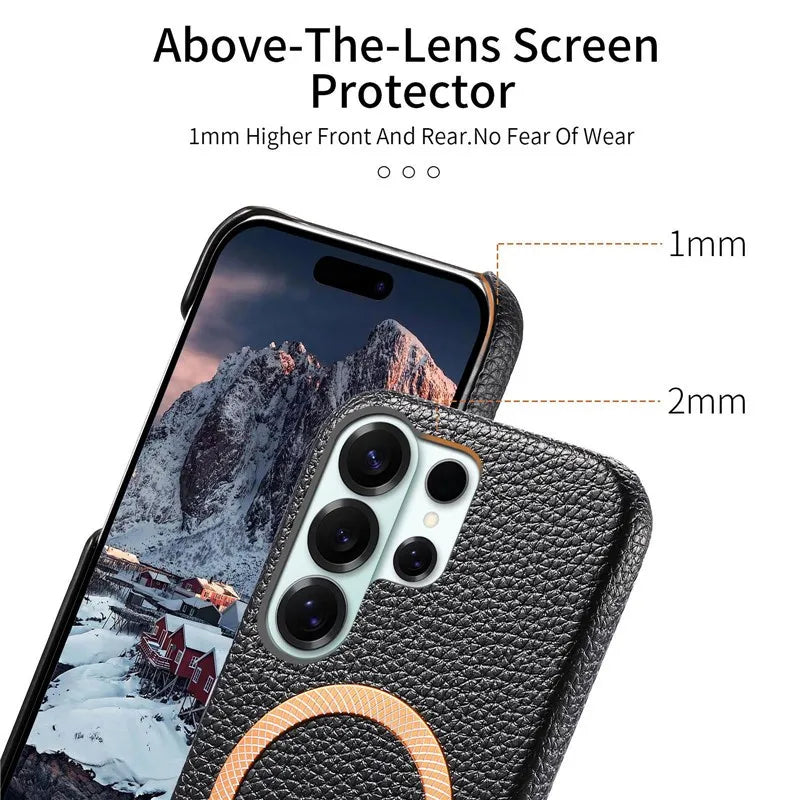 Luxury Leather Magnetic Attraction Case For Samsung Galaxy S25 S26 Ultra S21 S22 S23 S24 Plus Wireless Charging Anti-fall Cover