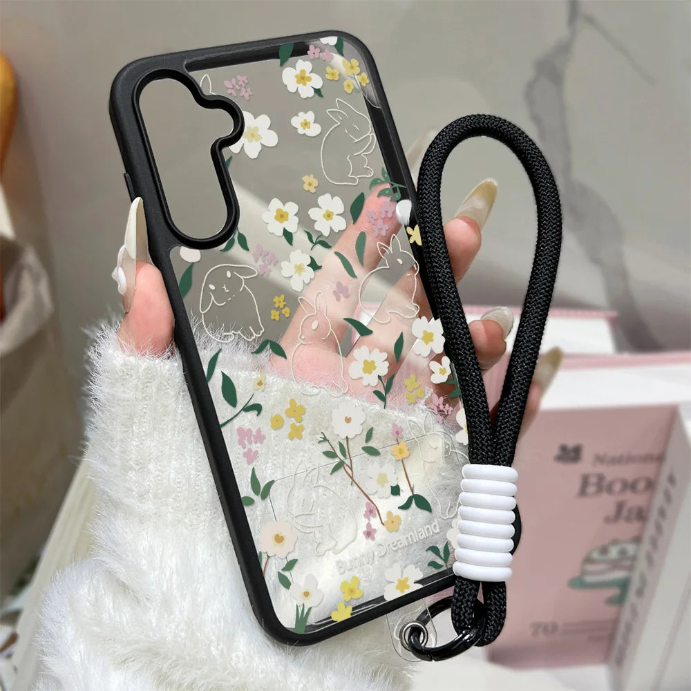 Floral Shockproof Phone Case For Samsung A16 A56 5G A55 A54 A36 A17 A15 A16 A07 S25 S26 Ultra S24 FE S23 Clear Hard Cover Fundas