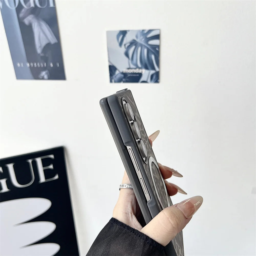 Luxury Gradient Leopard Pattern For Magsafe Magnetic Phone Case for Samsung Z Fold 7 6 5 4 3 Wireless Charging Protective Cover