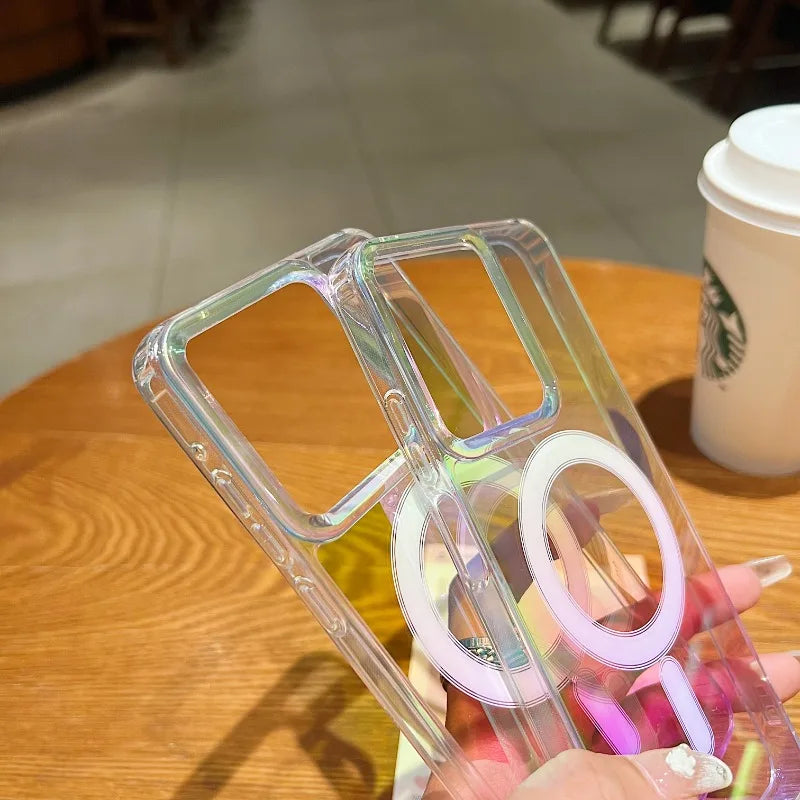 Gradient Rainbow Clear Magnetic Case For Motorola Moto Edge 50 Fusion G Stylus 5G (2025) G85 G45 G34 Magsafe Shockproof Cover