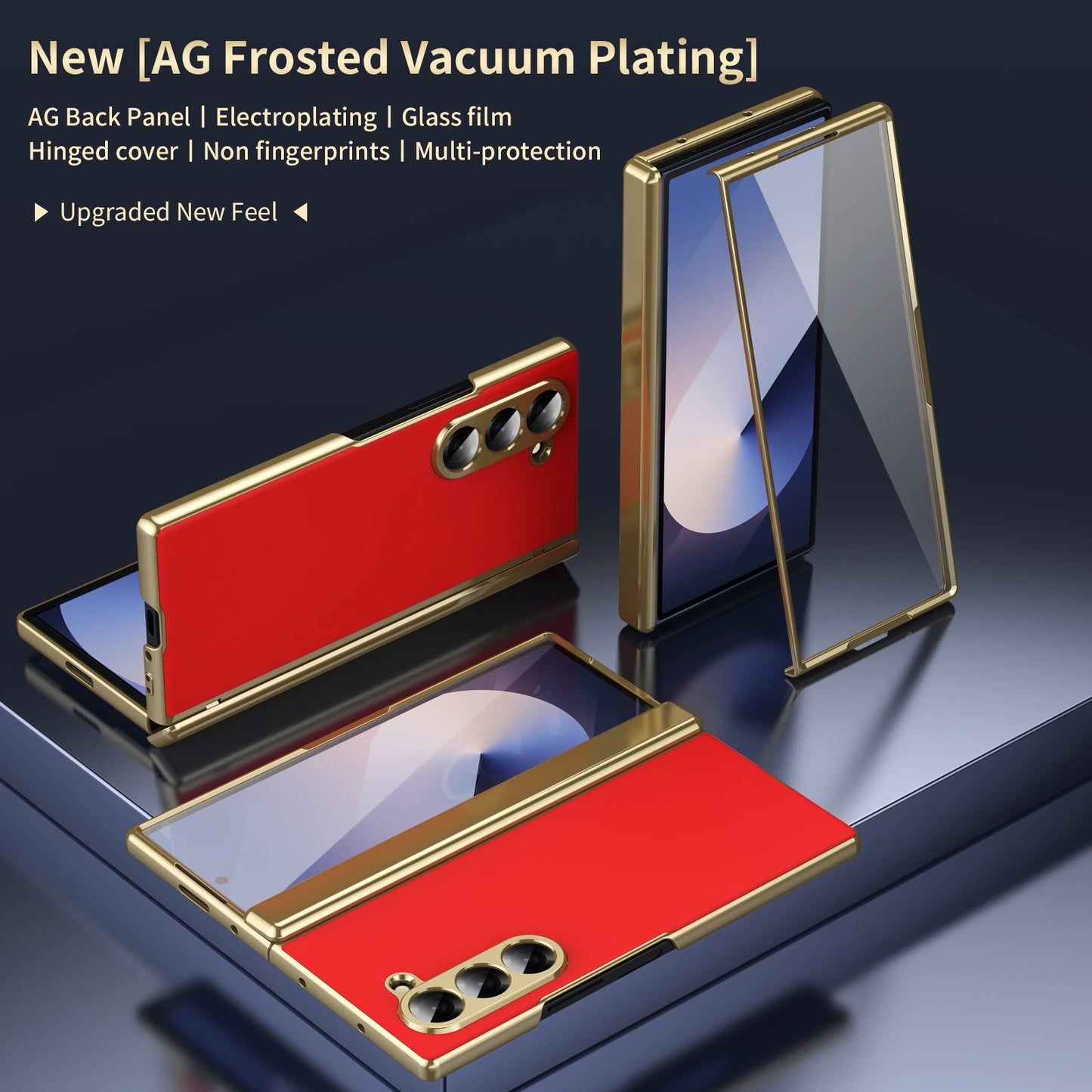 For Samsung Galaxy Z Fold 7 6 5 4 3 Plating Border Hinge Phone Case Luxury Matte Outer Screen Protective Film Shockproof Cover