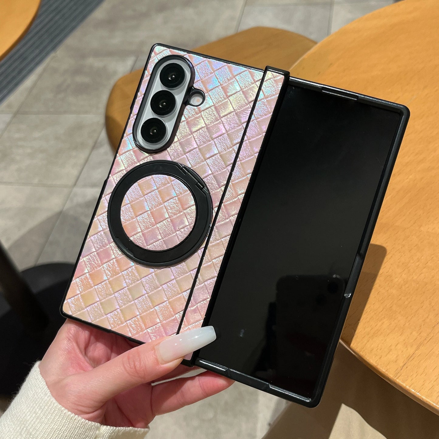 High-End Full Protection Mesh Pattern Magnetic Ring Stand Middle Axis Protective Phone Case for Z Fold 7 6 5 4 3