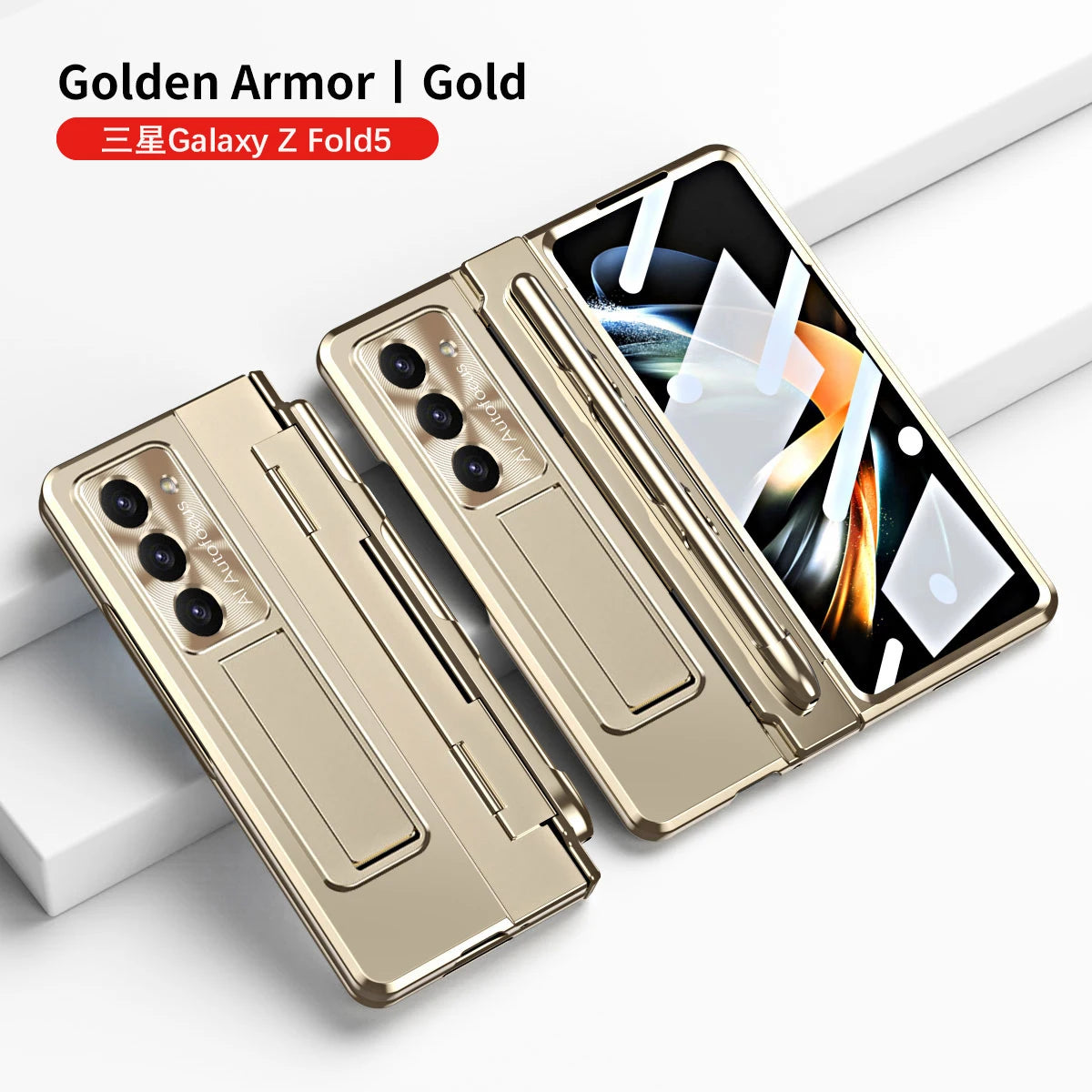 With Pen Plating Clear Magnetic Case For Samsung Galaxy Z Fold 7 6 5 4 3 Kickstand 360 Full Screen Protector Film Folding Cover